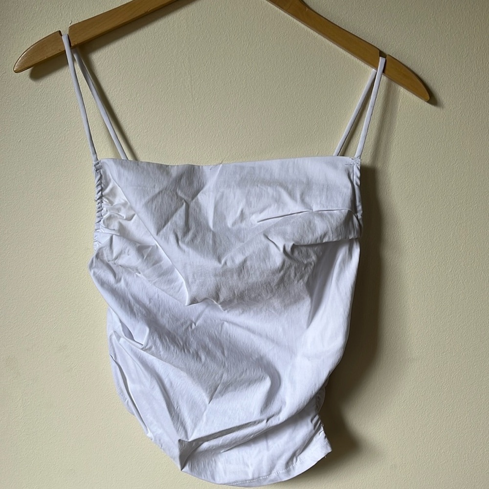 Zara white asymmetrical spaghetti strap top